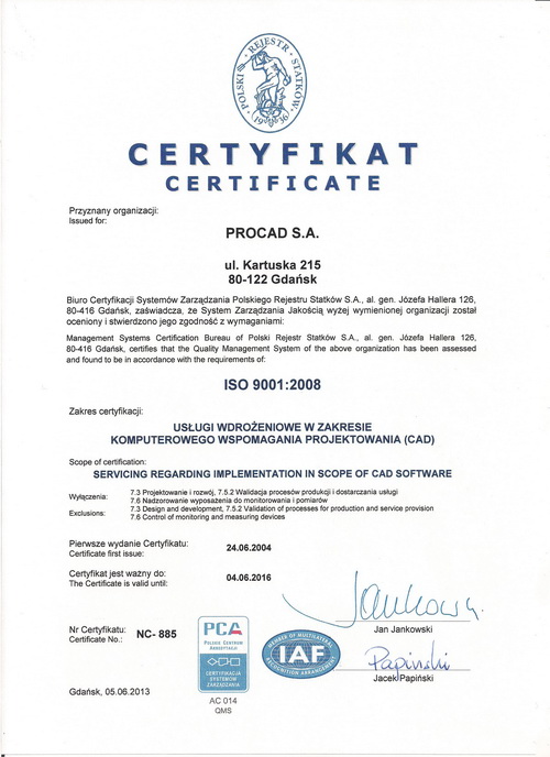 Ceryfikat ISO 9001:2008